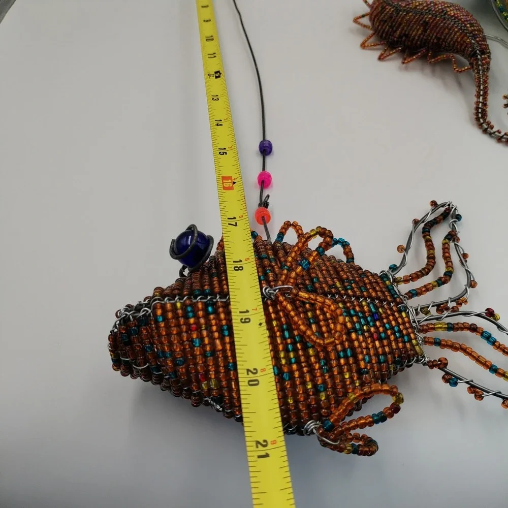 Beaded Wire Marine Life Fish Seahorse Ornaments Lot 3 Coastal Home Decor Folk